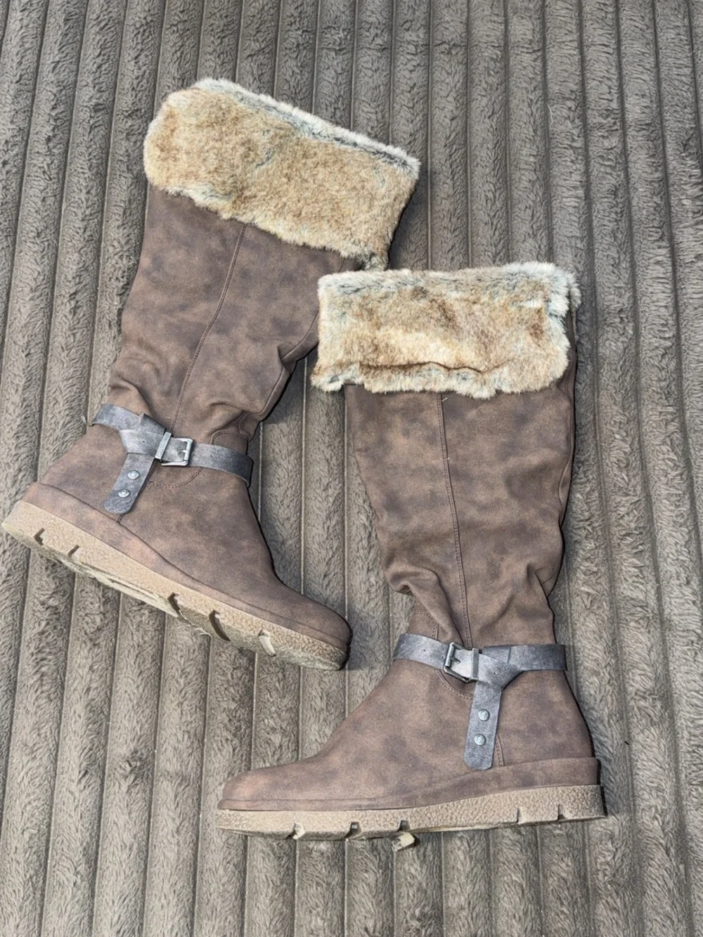 Cliffs by WHITE MOUNTAIN Brown Faux-Suede Faux-Fur Cuffed Winter Boots